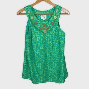 MILLY OF NEW YORK Teal Tank Silk Gold accents Sz 2